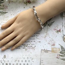 Load image into Gallery viewer, Vintage Sterling Silver Peanut Link Chain Bracelet With Large Hook Clasp. Heavy Chunky Fancy Link Antique Watch Chain Style Bracelet.