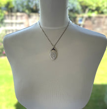画像をギャラリービューアに読み込む, Vintage Sterling Silver & Amethyst Victorian Style Engraved Lily Locket On Chain. Ornate Oval Photo/Keepsake Baroque Locket Pendant Necklace