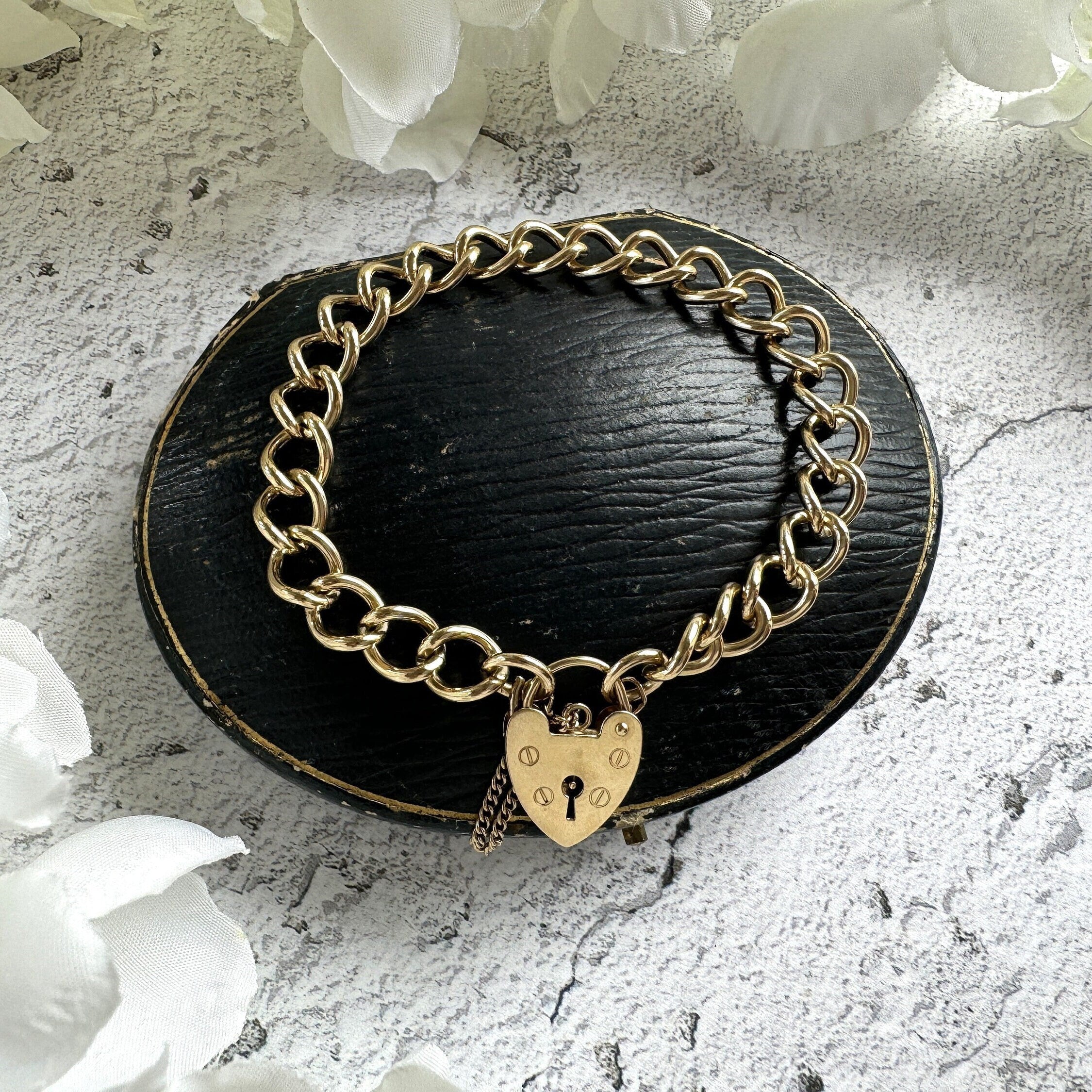 Vintage 9ct Gold Curb Link Bracelet With Heart Padlock Clasp, 20.5