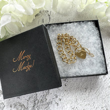 Carica l'immagine nel visualizzatore di Gallery, Vintage 9ct Gold Curb Link Bracelet With Heart Padlock Clasp, 20.5 grams. Antique Style Yellow Gold Classic Curb Chain Sweetheart Bracelet