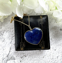 画像をギャラリービューアに読み込む, Antique Victorian 15ct Gold Carved Sodalite Love Heart Pendant. Large Natural Blue Gemstone Solitaire Heart Pendant.
