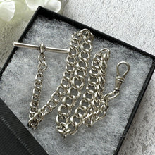画像をギャラリービューアに読み込む, Victorian Sterling Silver Single Albert Pocket Watch Chain. Antique 1891 Solid Silver Curb Link Watch Chain. Antique Watch Chain Bracelet