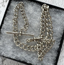 画像をギャラリービューアに読み込む, Victorian Sterling Silver Single Albert Pocket Watch Chain. Antique 1891 Solid Silver Curb Link Watch Chain. Antique Watch Chain Bracelet