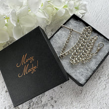 画像をギャラリービューアに読み込む, Victorian Sterling Silver Single Albert Pocket Watch Chain. Antique 1891 Solid Silver Curb Link Watch Chain. Antique Watch Chain Bracelet
