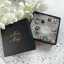 Load image into Gallery viewer, Vintage 1960s Britain & Germany Sterling Silver Enamel Charm Bracelet. City Coat of Arms Souvenir Travel Bracelet With St Christopher Charm