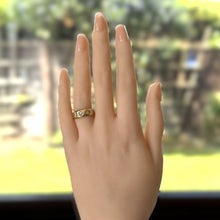 Carica l'immagine nel visualizzatore di Gallery, Antique Victorian 18ct Gold 3 Stone Diamond Gypsy Ring. Bright Cut Daisy/Star Band Ring. Yellow Gold Midi/Pinky Trilogy Ring, Size i/4.5