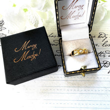 Carica l'immagine nel visualizzatore di Gallery, Antique Victorian 18ct Gold 3 Stone Diamond Gypsy Ring. Bright Cut Daisy/Star Band Ring. Yellow Gold Midi/Pinky Trilogy Ring, Size i/4.5
