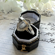 画像をギャラリービューアに読み込む, Antique Art Deco Sterling Silver Moonstone Ring. English Silver Marcasite Set Navette/Marquise Ring, Size Q - UK / 8.25 - US