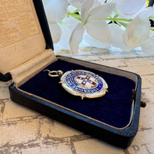 Lade das Bild in den Galerie-Viewer, Vintage 1936 Fattorini Silver & Enamel Fob In Presentation Case. Yorkshire Swimming Association Sterling Silver Medal In Antique Leather Box
