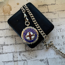 Lade das Bild in den Galerie-Viewer, Vintage 1936 Fattorini Silver & Enamel Fob In Presentation Case. Yorkshire Swimming Association Sterling Silver Medal In Antique Leather Box