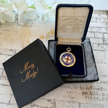 Lade das Bild in den Galerie-Viewer, Vintage 1936 Fattorini Silver & Enamel Fob In Presentation Case. Yorkshire Swimming Association Sterling Silver Medal In Antique Leather Box
