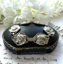 画像をギャラリービューアに読み込む, Antique Art Deco Sterling Silver Repoussé Rose Bracelet. Arts & Crafts/Art Nouveau Silver Figural Flower Panel Bracelet, Circa 1920