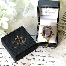 Lade das Bild in den Galerie-Viewer, Antique Victorian Huge 11.50ct Purple Amethyst & Pearl 9ct Gold Ring. 9ct Yellow Gold Victorian Halo Cluster Statement Ring Size K / 5.25