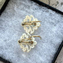 画像をギャラリービューアに読み込む, Antique Victorian 9ct Gold Seed Pearl Fleur De Lis Hook Earrings. Woven Seed Pearl Floral Scroll Earrings. Victorian Wedding Bride Earrings