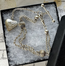 画像をギャラリービューアに読み込む, Victorian Sterling Silver Albertina Bracelet. Antique Fancy Link Watch Chain Bracelet With Love Heart Locket Charm, T-Bar & Dog-Clip