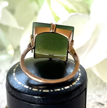 画像をギャラリービューアに読み込む, Art Deco 9ct Gold Jade Ring. Antique Moss Green Jade Cabochon Ring. 9ct Rose Gold Square Cut Jade Ring Size M-1/2/UK, 6.5 US