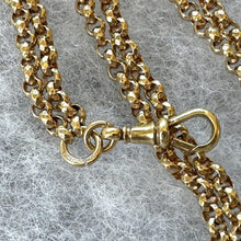 画像をギャラリービューアに読み込む, Antique Victorian 18ct Rolled Gold Long Guard Chain. 58" Long 18K Gold Filled Faceted Belcher Chain. Rope Length Sautoir Muff Chain Necklace