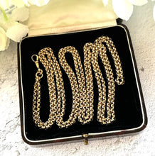 画像をギャラリービューアに読み込む, Antique Victorian 18ct Rolled Gold Long Guard Chain. 58" Long 18K Gold Filled Faceted Belcher Chain. Rope Length Sautoir Muff Chain Necklace