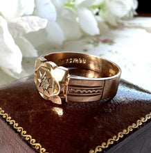 画像をギャラリービューアに読み込む, Antique Art Deco 9ct Gold Star Set Diamond Gypsy Ring. Heavy Rose Gold Wide Band Ring, Hallmarked Henry Griffiths 1929, Size T-1/2/ 9-3/4