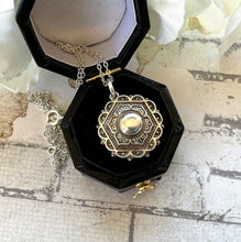画像をギャラリービューアに読み込む, Antique Victorian Sterling Silver Rosette Pendant Necklace. Aesthetic Engraved Charm Pendant. Sterling Silver Minimalist Pendant & Chain