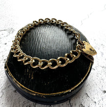 Carica l'immagine nel visualizzatore di Gallery, Vintage 9ct Gold Curb Link Bracelet With Heart Padlock Clasp, 20.5 grams. Antique Style Yellow Gold Classic Curb Chain Sweetheart Bracelet