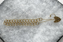 Carica l'immagine nel visualizzatore di Gallery, Vintage 9ct Gold Curb Link Bracelet With Heart Padlock Clasp, 20.5 grams. Antique Style Yellow Gold Classic Curb Chain Sweetheart Bracelet