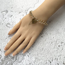 Carica l'immagine nel visualizzatore di Gallery, Vintage 9ct Gold Curb Link Bracelet With Heart Padlock Clasp, 20.5 grams. Antique Style Yellow Gold Classic Curb Chain Sweetheart Bracelet