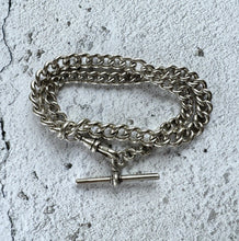 画像をギャラリービューアに読み込む, Victorian Sterling Silver Single Albert Pocket Watch Chain. Antique 1891 Solid Silver Curb Link Watch Chain. Antique Watch Chain Bracelet
