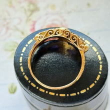 画像をギャラリービューアに読み込む, Antique Victorian 15ct Gold Purple Amethyst & Pearl Floral Engraved Ring. Ornate Victorian Boat Ring, Hallmarked 1874. Ring Size M-1/2/6-1/2