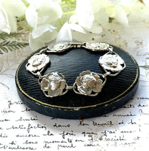 画像をギャラリービューアに読み込む, Antique Art Deco Sterling Silver Repoussé Rose Bracelet. Arts & Crafts/Art Nouveau Silver Figural Flower Panel Bracelet, Circa 1920