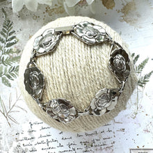 画像をギャラリービューアに読み込む, Antique Art Deco Sterling Silver Repoussé Rose Bracelet. Arts & Crafts/Art Nouveau Silver Figural Flower Panel Bracelet, Circa 1920