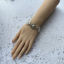 画像をギャラリービューアに読み込む, Antique Art Deco Sterling Silver Repoussé Rose Bracelet. Arts & Crafts/Art Nouveau Silver Figural Flower Panel Bracelet, Circa 1920