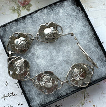 画像をギャラリービューアに読み込む, Antique Art Deco Sterling Silver Repoussé Rose Bracelet. Arts & Crafts/Art Nouveau Silver Figural Flower Panel Bracelet, Circa 1920