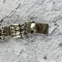 Load image into Gallery viewer, Art Deco Egyptian Revival Silver & Lapis Tutankhamun Bracelet. Antique/Vintage 1930s Sterling Silver Inlaid Blue Gemstone Figural Bracelet.