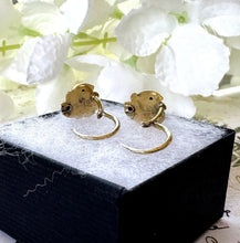画像をギャラリービューアに読み込む, Antique Victorian 9ct Gold Dormeuse Rose Earrings. Short Drop Dainty Puffy Repousse Flower Earrings. Victorian Gold Sleeper Earrings