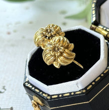 画像をギャラリービューアに読み込む, Antique Victorian 9ct Gold Dormeuse Rose Earrings. Short Drop Dainty Puffy Repousse Flower Earrings. Victorian Gold Sleeper Earrings
