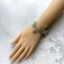 画像をギャラリービューアに読み込む, Vintage English Silver Wide 7-Bar Gate Bracelet With Heart Padlock Clasp, Hallmarked 1975. Fancy Fan Shaped Link Articulated Silver Bracelet