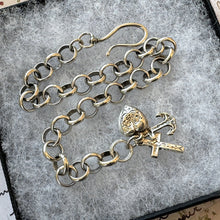 画像をギャラリービューアに読み込む, Antique Victorian Sterling Silver Bracelet With Anchor, Cross & Heart Triple Charm. Belcher Link Charm Bracelet With Swivel Hook Clasp.