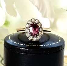 画像をギャラリービューアに読み込む, Antique Victorian Pink Tourmaline & White Paste Diamond 9ct Gold Cluster Ring. Oval Halo Ring Size UK M-1/2/ US 6-1/2
