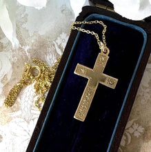画像をギャラリービューアに読み込む, Antique Victorian English 9ct Gold & Silver Engraved Cross Pendant Necklace. Medium/Small Gold Cross With Chain. Christian Cross Necklace