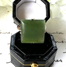 画像をギャラリービューアに読み込む, Art Deco 9ct Gold Jade Ring. Antique Moss Green Jade Cabochon Ring. 9ct Rose Gold Square Cut Jade Ring Size M-1/2/UK, 6.5 US