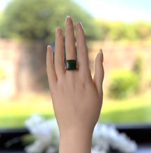 画像をギャラリービューアに読み込む, Art Deco 9ct Gold Jade Ring. Antique Moss Green Jade Cabochon Ring. 9ct Rose Gold Square Cut Jade Ring Size M-1/2/UK, 6.5 US
