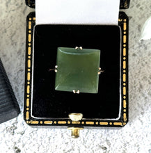 画像をギャラリービューアに読み込む, Art Deco 9ct Gold Jade Ring. Antique Moss Green Jade Cabochon Ring. 9ct Rose Gold Square Cut Jade Ring Size M-1/2/UK, 6.5 US