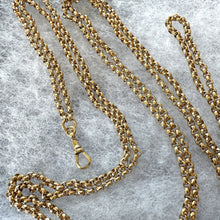 画像をギャラリービューアに読み込む, Antique Victorian 18ct Rolled Gold Long Guard Chain. 58" Long 18K Gold Filled Faceted Belcher Chain. Rope Length Sautoir Muff Chain Necklace