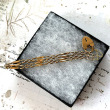 画像をギャラリービューアに読み込む, Vintage Art Deco 18ct Rolled Gold Gate Bracelet With Heart Padlock Clasp. 1930s English Fancy Link Bar & Chain Sweetheart Bracelet