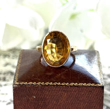 画像をギャラリービューアに読み込む, Antique Victorian 9ct Gold Cairngorm Citrine Ring. Large 8.00ct Scottish Citrine Ring. Oval Golden Citrine Solitaire Ring, Size L-1/2 / 6