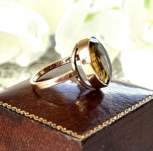 画像をギャラリービューアに読み込む, Antique Victorian 9ct Gold Cairngorm Citrine Ring. Large 8.00ct Scottish Citrine Ring. Oval Golden Citrine Solitaire Ring, Size L-1/2 / 6