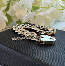 Load image into Gallery viewer, Vintage 1961 Sterling Silver Curb Chain Bracelet With Heart Padlock Clasp. Watch Chain Style English Sweetheart Bracelet. Romantic Jewellery