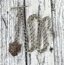 画像をギャラリービューアに読み込む, Antique Sterling Silver Heavy Long Albert Watch Chain With Fob Drop. Large Victorian Watch Chain/Necklace With Fob Pendant, T-Bar & Dog-Clip