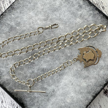 画像をギャラリービューアに読み込む, Antique Sterling Silver Heavy Long Albert Watch Chain With Fob Drop. Large Victorian Watch Chain/Necklace With Fob Pendant, T-Bar & Dog-Clip
